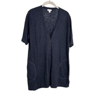 J Jill Size S Blue Linen Blend Open Front Womens Cardigan Two Pocket Lightweight